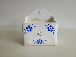 Old kp granite wall-mounted salt shaker, folk spice holder with blue flowers