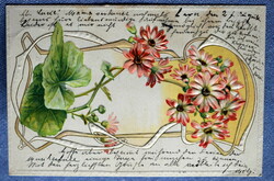 Antik dombornyomott szecessziós litho üdvözlő képeslap margaréta virág
