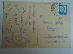 H33.8 Postcard signed by Fradi ftc soccer team -würzburg 1963, to József Takács