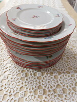 Zsolnay beautiful floral porcelain plates with red edges