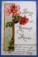 Antique embossed art nouveau litho greeting card wild rose