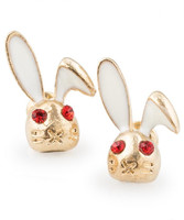 Bunny earrings with golden, red crystal eyes and white fire enamel ears