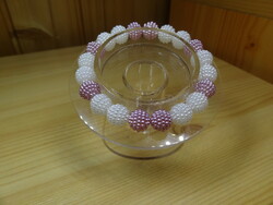 Pale mauve and white special acrylic bead bracelet with 10mm pearls