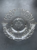 Old glass centerpiece, offering, fruit bowl on small legs
