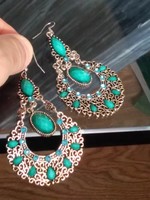 Emerald effect earrings stainless steel earrings 7 cm