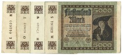 4 X 5000 Marks 1922 Unfolded Hakensterne Watermark Various Serial Numbers Germany