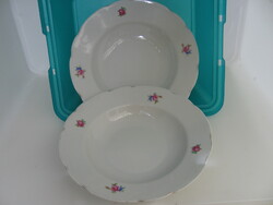 Antique small Viennese rose soup plate with a pair of lilies