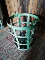 Wine balloon holder, old riveted piece, beautiful weathered green metal wood as storage or other decor