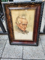 Férfi portré akvarell, keretben, szignalt