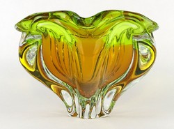 1M594 Fújt üveg BOHEMIA művészi zöld - borostyán színű dísztárgy