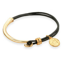 Special gold-colored bracelet with genuine leather and gold-colored pendant.