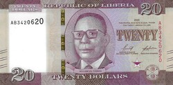 Libéria 20 dollár, 2022, UNC bankjegy