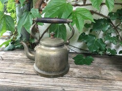 Old teapot with wooden tongs
