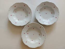Old Zsolnay porcelain deep plate rose pattern baroque plate 3 pcs