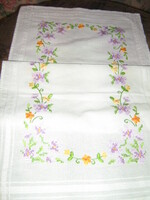 Beautiful special white vintage floral hand-embroidered tablecloth runner