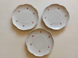 Old Zsolnay porcelain baroque saucer with rose pattern 3 pcs