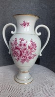 Hollóházi kézi festésű nagy füles váza, jelzett, ép, 29 cm magas