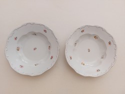 Old Zsolnay porcelain deep plate small baroque plate with flowers 2 pcs