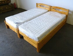 1N784 2 pine beds - bed frame + bed frame + bed linen rack + 1 billerbeck mattress