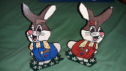 Old painted wooden figurines bunny, rabbit couple, toy, room, possibly Easter decor 18 cm according to the pictures