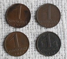 1 Groschen, österreich, Austria, money, coin 1925, 1927, 1928, 1937 4 pieces