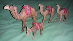 Antique Egyptian handmade carved table/shelf decoration wooden camel + 1 donkey figurines in one according to the pictures