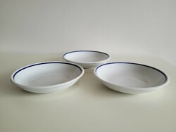 3 db régi retro kék csíkos Zsolnay porcelán mélytányér tányér