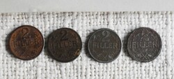 2 Filér, approx., 1917; 1918, money, coin, Hungarian royal bill 4 pcs.