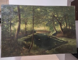 Beregi József-Erdei patak tájkép, olaj, vászon festmény.