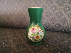 Herend green fond painted small vase with mirror medallion decor