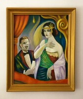 Oil painting by Sándor Seres in Sinházi lodge /art deco/