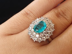 Miracle! Adjustable synthetic paraiba tourmaline ring set in hallmarked white gold