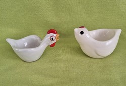 Art deco salt shaker, spice rack, rooster and hen (2 pieces)