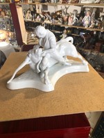 Herend porcelain, white, Toldi with the bull, 18 x 30 cm beauty.