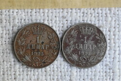 1 Dinar, 1925, money, coin, Yugoslavia 2 pieces