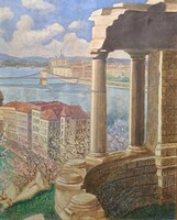 Dévay Andor: Budapest 1900 körül (olajfestmény) ritkaság, A. Dévay