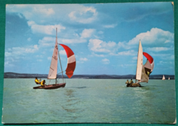Lake Balaton, sailboats, postcard, 1976