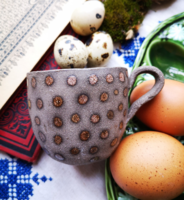 Rustic ceramic tea/coffee cup with brown dots