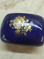 Porcelán arany rózsás bonbonier eladó! Kobaltkék gyönyörű Hollóházi bonbonier