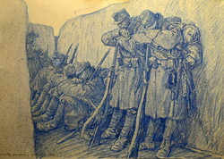 Székely Andor (1877 - 1945) I VH.-s olasz fronton KATONÁK LÖVÉSZÁROKBAN 1916