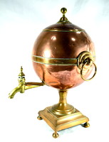 Antique and big !!! Red copper art deco samovar with lid bronze tap !!!