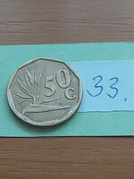 South Africa 50 Cents 1993 Parrot Flower Brass Plated Steel 33.