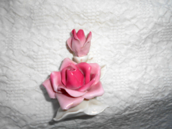 Ens German porcelain rose with 2 flowers