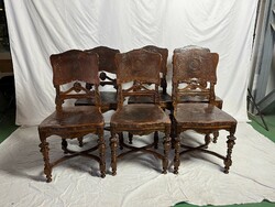 Antique Viennese baroque chair, 6 pcs., printed leather