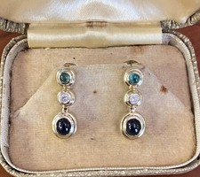 Vintage 14-karat gold earrings with sapphires, diamonds and emeralds!