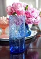 Repesztett kék üveg  pohár nagy. 4dl 15x7cm -6db együtt