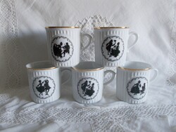5 Bohemian porcelain mugs with hinged scenes
