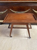 Scandinavian-style mahogany wooden cart with removable tray