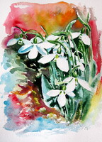 Snowdrops from the garden- watercolor painting / hóvirágok a kertből - akvarell festmény