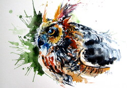 Great horned owl - watercolor painting / bagoly - akvarell festmény